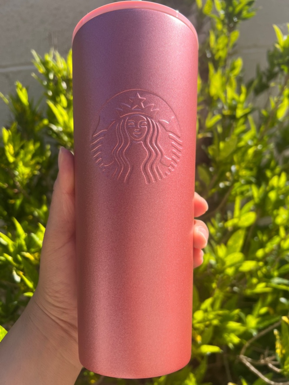 Starbucks 2019 Rose Gold Pink glitter stainless steel tumbler.